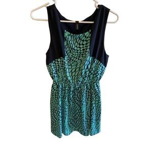 Estam Blue Green Sleeveless Round Neck Lightweight A-Line Mini‎ Dress USA Size M